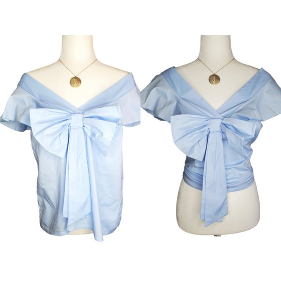 Tops - Giant Bow | Italian Blouse Light Blue | Small